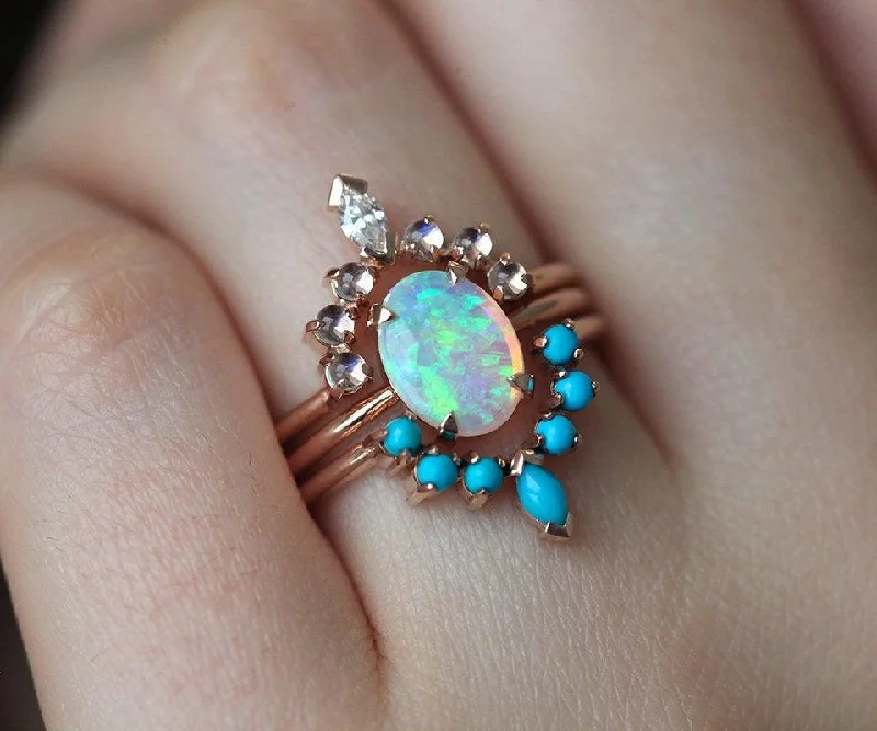 Peridot Gemstone Rings with a Floral - Motif BandAriela Opal Engagement Ring Set