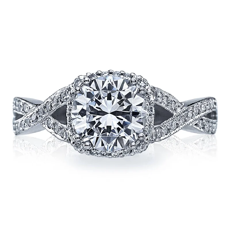 Solitaire Diamond Rings in Platinum SettingsRound with Cushion Bloom Engagement Ring