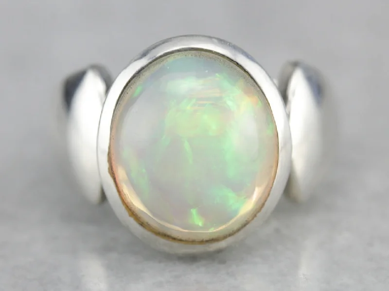 Peridot Gemstone Rings with a Floral - Motif BandSterling Silver Ethiopian Opal Ring