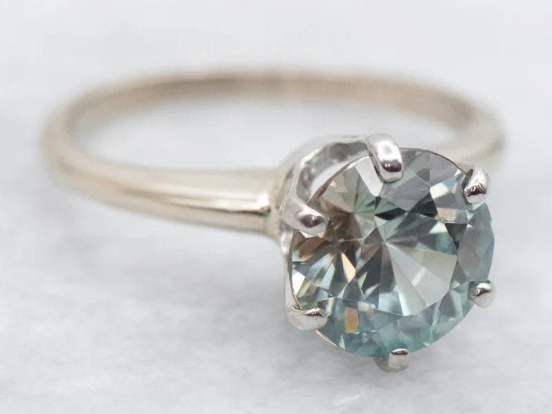 Topaz Gemstone Rings with a Faceted Cut and Shimmering EffectWhite Gold Blue Zircon Solitaire Ring