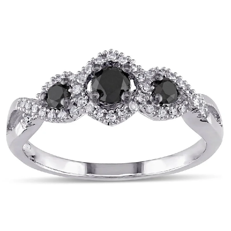 Estate Diamond Rings with a Rich Historical AestheticMiadora 1/2 CT Black and White Diamond 3 Stone Ring with 10k White Gold Band