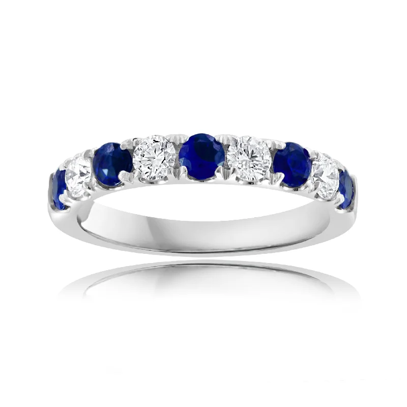 Jade Gemstone Rings with Intricate Carvings14K White Gold Blue Sapphire and Diamond Alternating Band