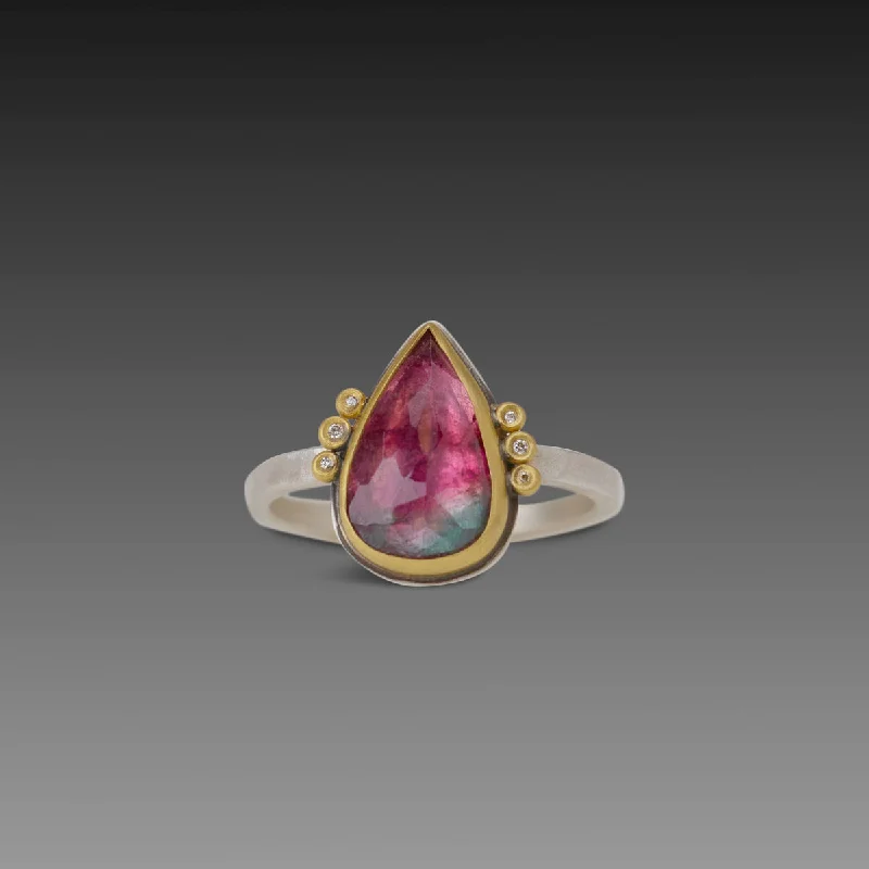 Garnet Gemstone Rings with a Vintage - Style Bezel SettingWatermelon Tourmaline Teardrop Ring