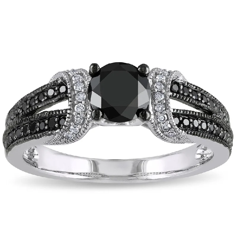 Anniversary Diamond Rings with Birthstone AccentsMiadora 1 CT Black and White Diamond TW Fashion Ring 10k White Gold GH I2;I3 Black Rhodium Plated