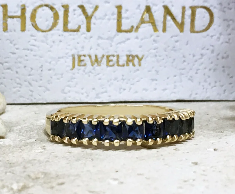 Citrine Gemstone Rings in a Modern Minimalist StyleBlue Sapphire Ring - September Ring - Stacking Half Eternity Ring with Nine Square Blue Sapphire Gemstones