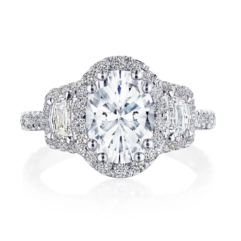 Engagement Diamond Rings with Hidden Halo SettingsOval 3-Stone Engagement Ring