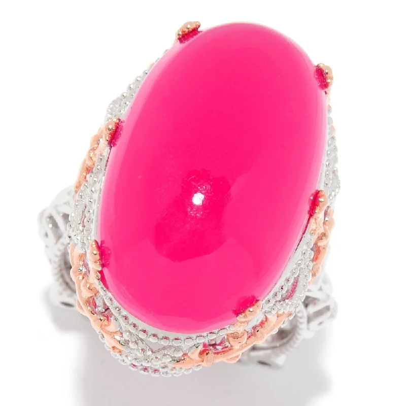 Jade Gemstone Rings with Intricate CarvingsSterling Silver 22 x 13mm Oval Raspberry Chalcedony Cocktail Ring