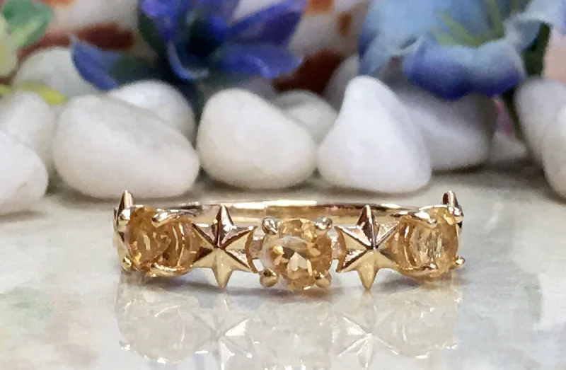 Aquamarine Gemstone Rings with a Nautical - Themed SettingCitrine Ring - November Birthstone - Delicate Ring with Three Citrine Gemstones and Star Accents