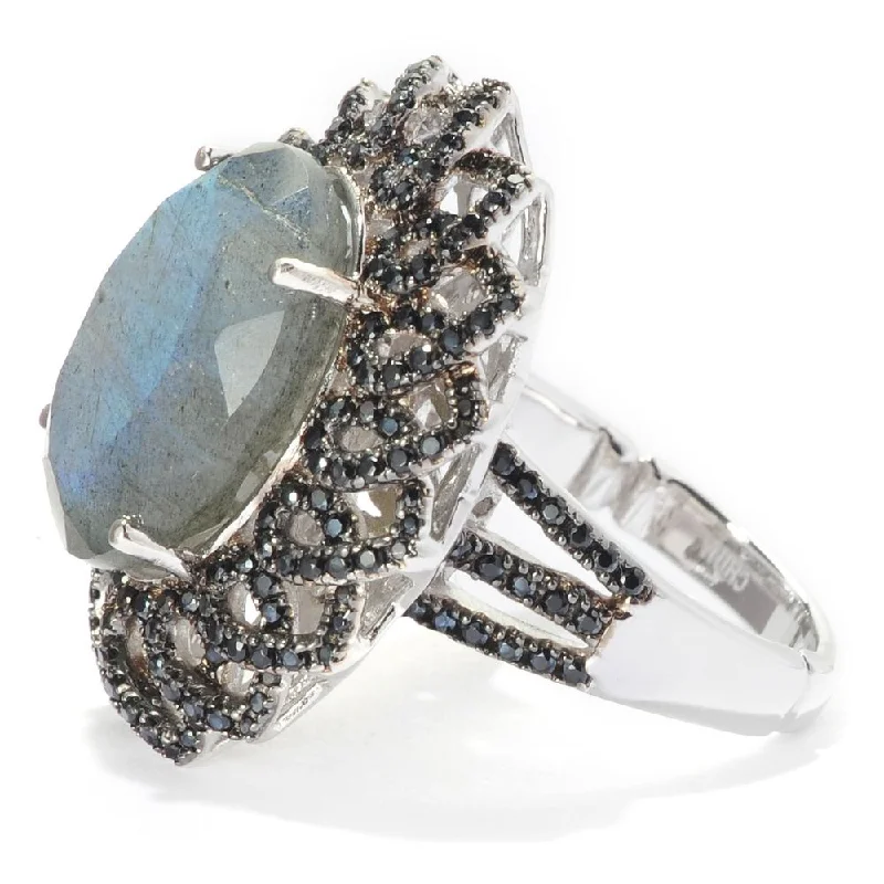 Sapphire Gemstone Rings in a Victorian - Inspired DesignSterling Silver 16.5 x 13mm Labradorite & Black Spinel Ring