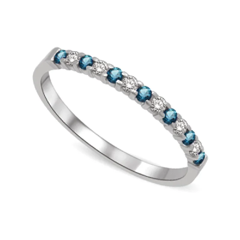 Turquoise Gemstone Rings with Native American - Inspired Patterns14K White Gold 1/5 Ctw White & Blue Diamond Machine Band