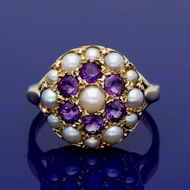 Amethyst Gemstone Rings with Sterling Silver Braided Bands9ct Yellow Gold Amethyst and Seed Pearl Cluster Dress Ring