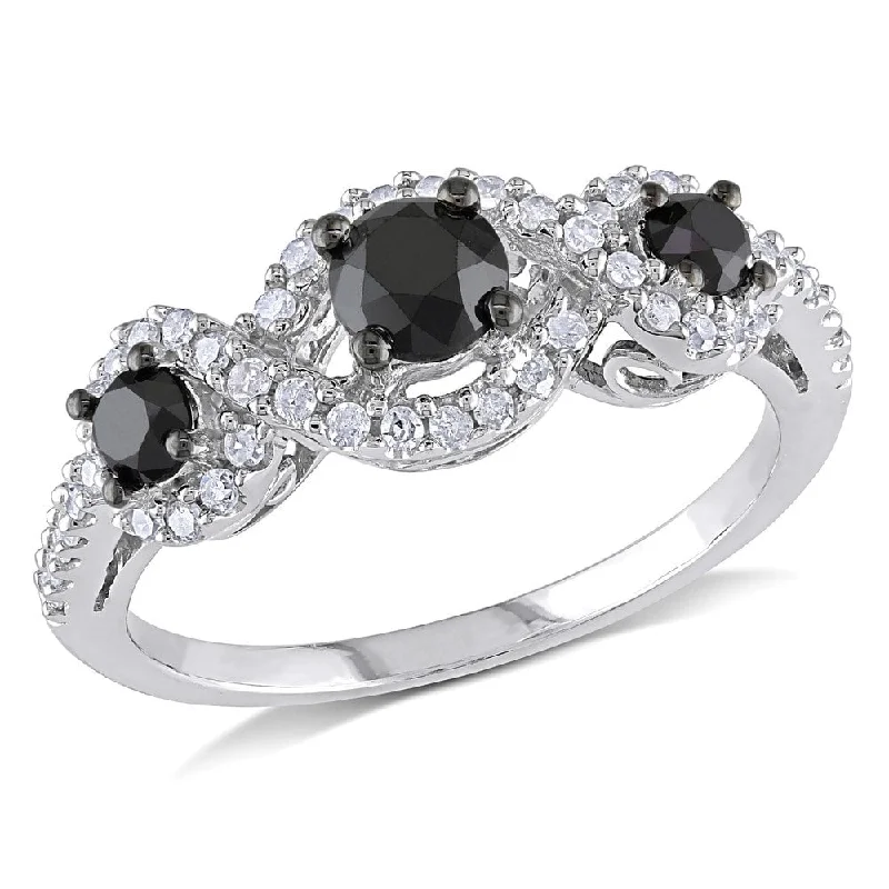 Vintage - Inspired Diamond Rings with Filigree WorkMiadora 1 CT Black and White Diamond TW 3 Stone Ring 10k White Gold GH I2;I3 Black Rhodium Plated