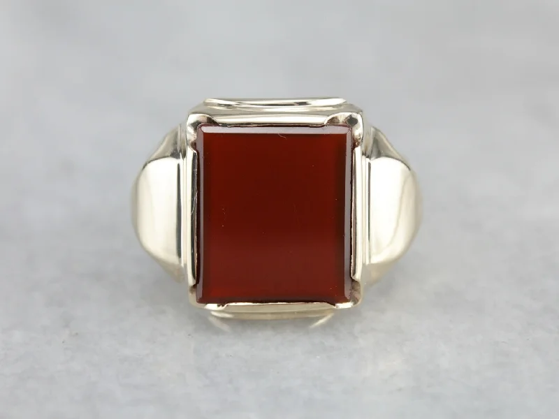 Agate Gemstone Rings with a Banded and Textured DesignRetro Era Carnelian Men's Ring