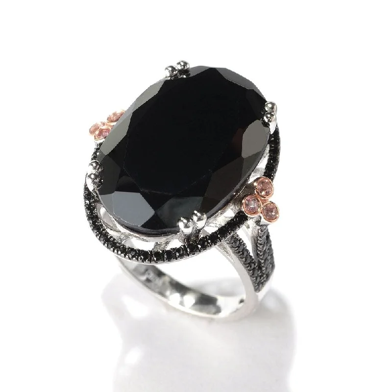 Agate Gemstone Rings with a Banded and Textured Design925 Sterling Silver Black Spinel and Pink Tourmaline Ring