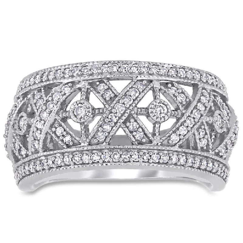 Tennis Bracelet - Inspired Diamond Rings with Continuous DiamondsMiadora Signature Collection 10k White Gold 1/2ct TDW Diamond Filigree Crossover Anniversary Band