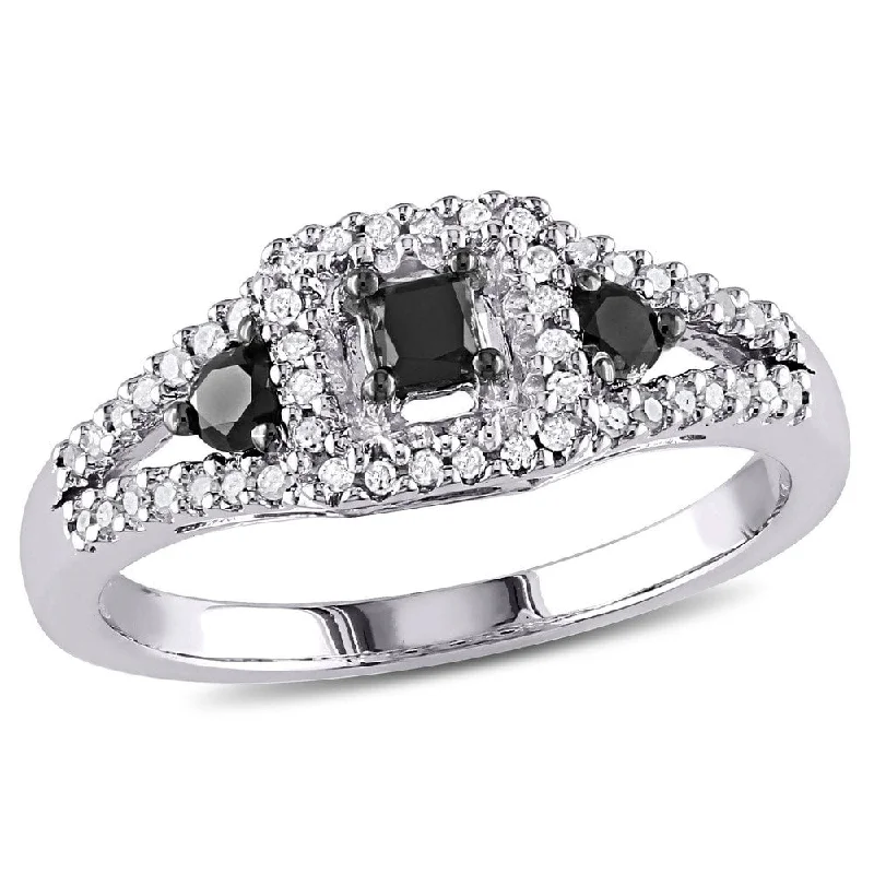 Micro - Pave Diamond Rings with a Sparkling BandMiadora Sterling Silver 1/2ct TDW Black and White Diamond Ring