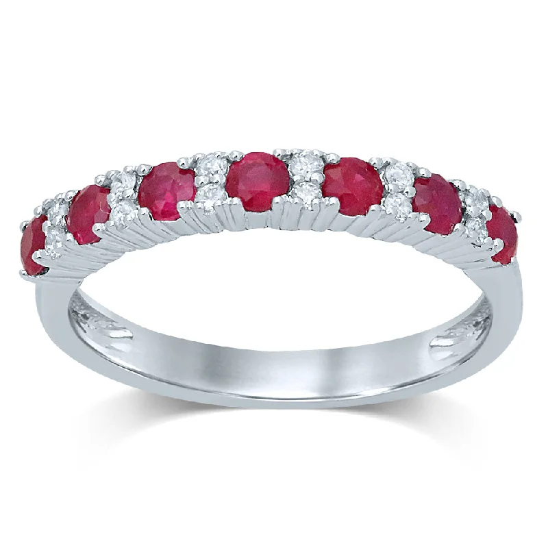 Sapphire Gemstone Rings in a Victorian - Inspired Design14K White Gold 0.73 Ct. Tw.  Half Eternity Ruby And Diamond Wedding Band