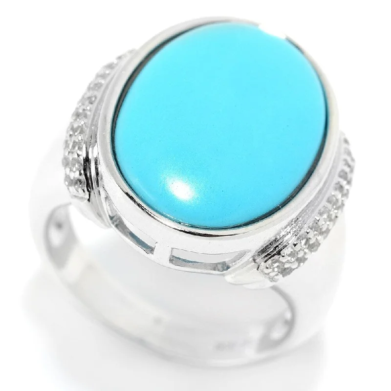 Jade Gemstone Rings with Intricate CarvingsSterling Silver Turquoise & White Topaz Ring, Size-6 - Blue