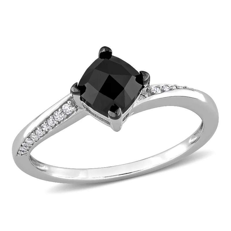 Solitaire Diamond Rings in Platinum SettingsMiadora 1ct TDW Cushion-cut Black & White Diamond Bypass Engagement Ring in 10k White Gold