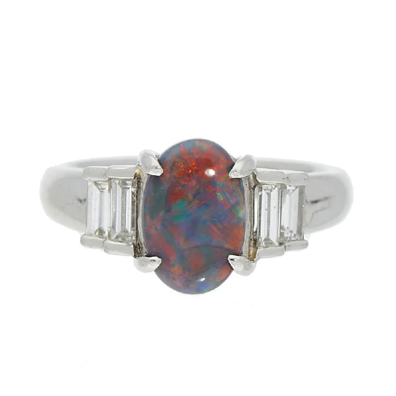 Citrine Gemstone Rings in a Modern Minimalist StylePlatinum Black Opal and Baguette Diamond Ring