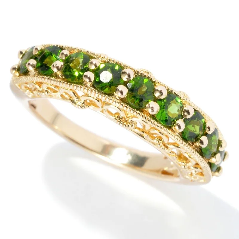 Alexandrite Gemstone Rings with a Chameleon - like Color Change18K Yellow Gold O/ Silver 1.18Ctw Chrome Diopside Nine Stone Band Ring