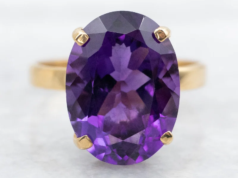 Garnet Gemstone Rings with a Vintage - Style Bezel SettingOval Cut Amethyst Solitaire Ring