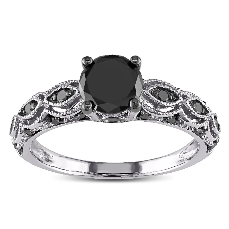 Two - Tone Diamond Rings in Yellow and White GoldMiadora 10k White Gold 1 1/4ct TDW Round Black Diamond Engagement Ring