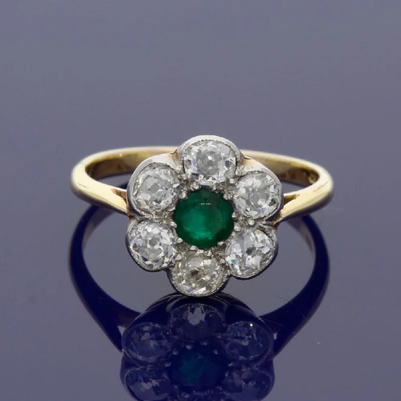 Sapphire Gemstone Rings in a Victorian - Inspired DesignVintage 9ct Yellow Gold Emerald and Old Cut Diamond Ring