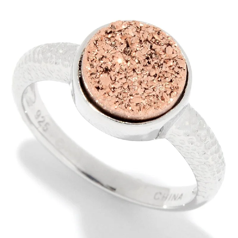 Morganite Gemstone Rings with Rose Gold AccentsSterling Silver Round Drusy Textured Ring