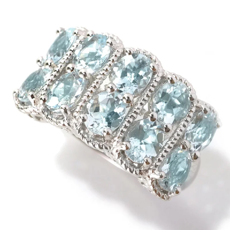 Agate Gemstone Rings with a Banded and Textured DesignPlatinum o/ Silver 2.88ctw Aquamarine Band Ring