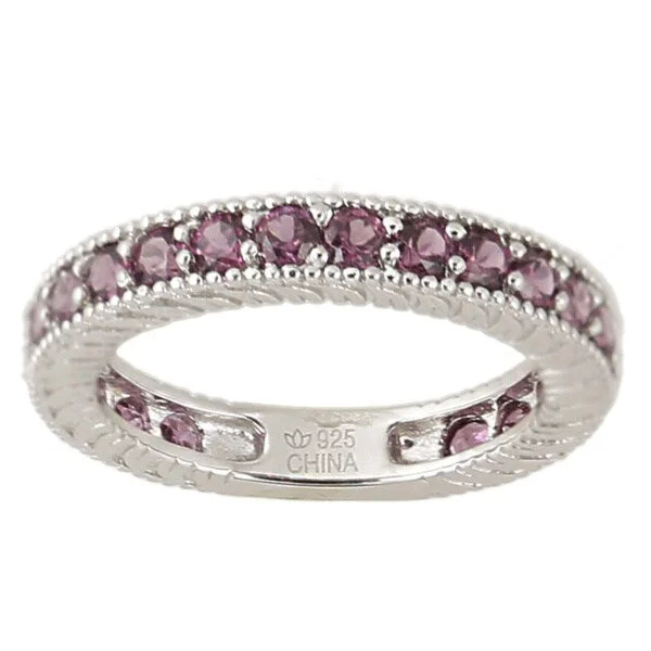 Morganite Gemstone Rings with Rose Gold AccentsSterling Silver Rhodolite Round Eternity Ring (Size 7)