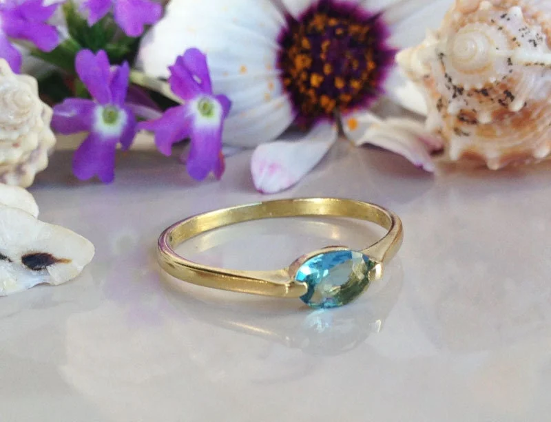 Tourmaline Gemstone Rings in a Multicolor ArrayBlue Topaz Ring - December Birthstone - Tiny Delicate Oval Blue Topaz Gemstone Simple Ring