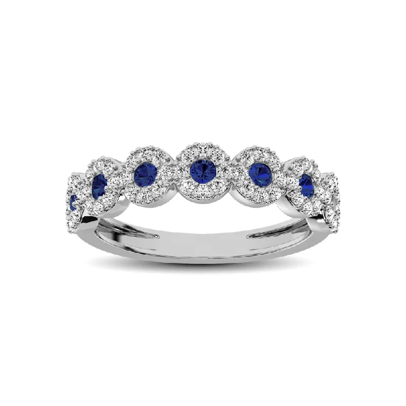 Amethyst Gemstone Rings with Sterling Silver Braided Bands14K White Gold 5/8 Ct.Tw. Diamond & Blue Sapphire Stackable Band