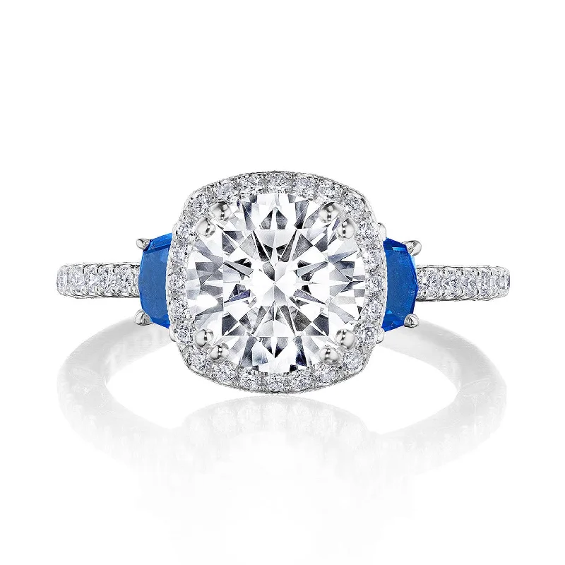 Diamond Rings with a Cathedral Setting for a Classic LookCushion 3-Stone Engagement Ring with Blue Sapphire