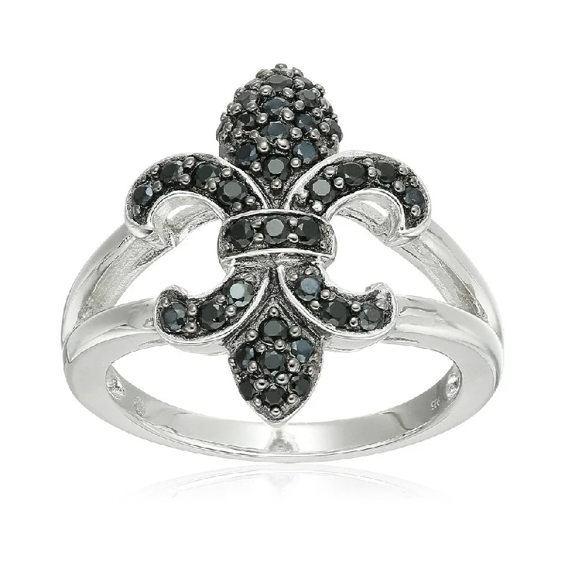 Turquoise Gemstone Rings with Native American - Inspired PatternsSterling Silver Black Spinel Fleur De Lis Ring