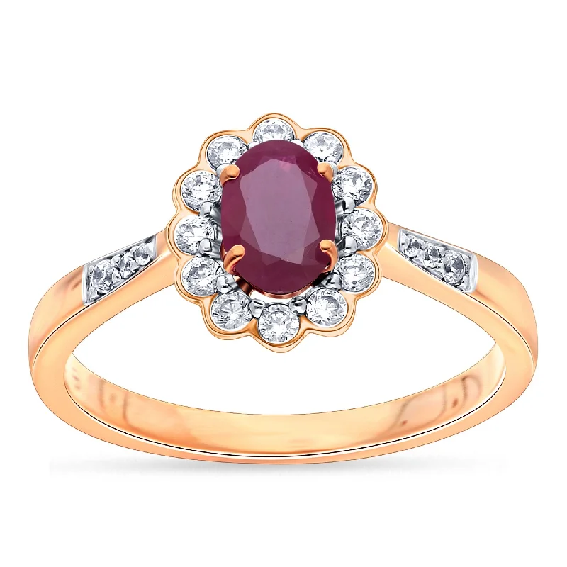 Moonstone Gemstone Rings with a Mysterious Sheen14K Yellow Gold Floral Inspired 0.22CT Diamond & Ruby Engagement Ring