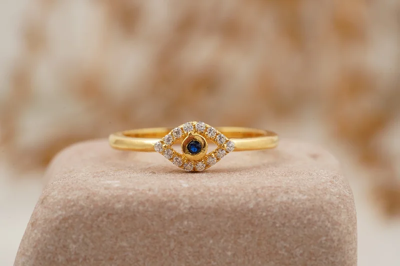 Lapis Lazuli Gemstone Rings with Gold - Leaf InclusionsDiamond Evil Eye Ring 14K Solid Gold Minimalist Ring