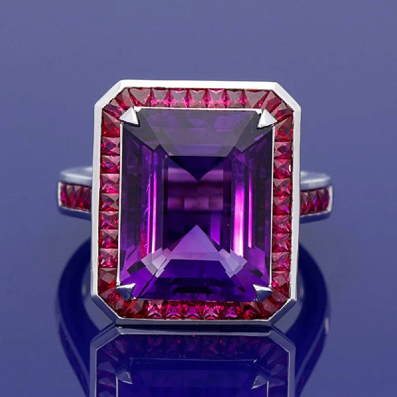 Tanzanite Gemstone Rings with Platinum Milgrain DetailingUngar 18ct White Gold Ruby & Amethyst Cocktail Ring