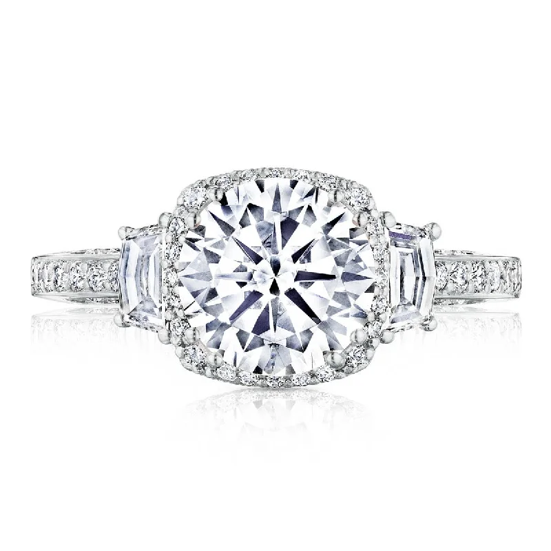 Diamond Rings with a Split - Shank Design for Added ComfortRound with Cushion 3-Stone Engagement Ring