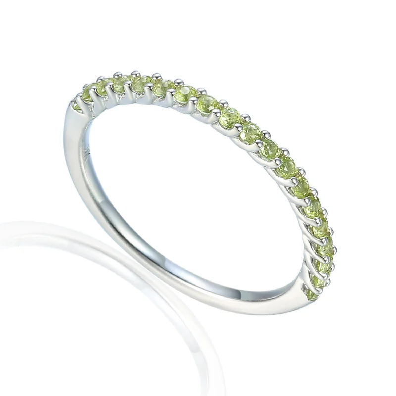 Peridot Gemstone Rings with a Floral - Motif Band9ct White Gold Peridot Half Eternity Ring