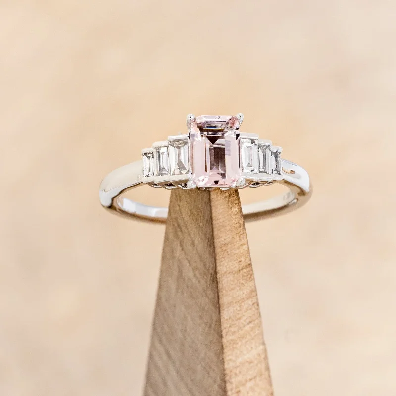 "MCKENZIE" - EMERALD CUT MORGANITE ENGAGEMENT RING WITH LAB-GROWN DIAMOND ACCENTS