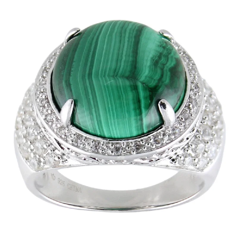 Moonstone Gemstone Rings with a Mysterious SheenSterling Silver Green Malachite and White Zircon Halo Ring