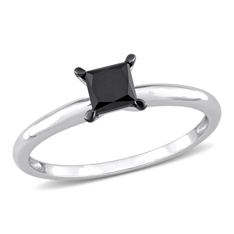 Custom - Designed Diamond Rings with Personalized EngravingsMiadora 3/4ct TDW Princess-cut Black Diamond Solitaire Engagement Ring in 14k White Gold