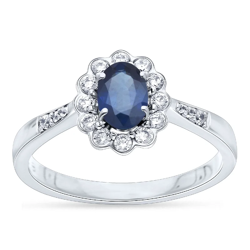 Citrine Gemstone Rings in a Modern Minimalist Style14k White Gold Blue Sapphire and Diamond Striking Halo Ring