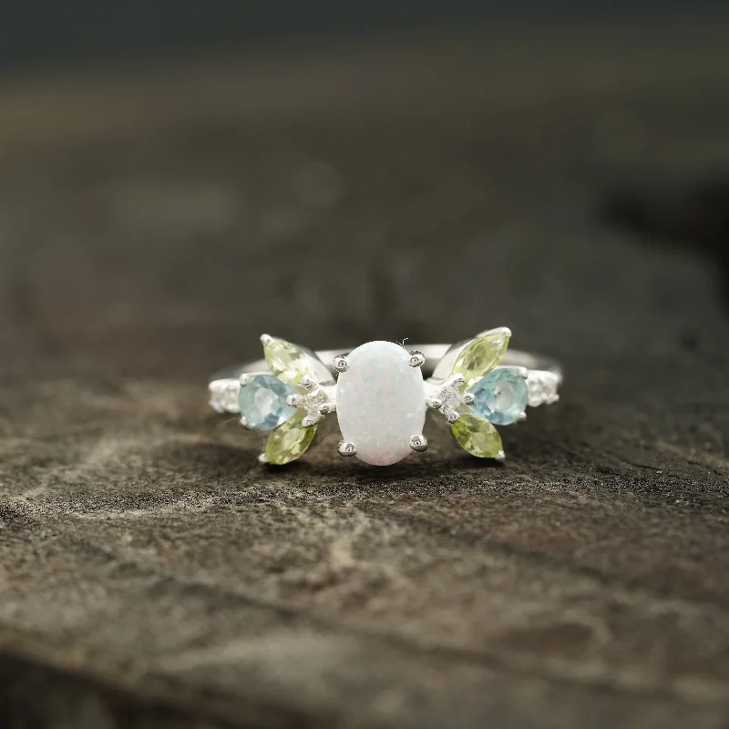 Aquamarine Gemstone Rings with a Nautical - Themed SettingOval Cut Fire Opal Cluster October Birthstone Engagement Ring