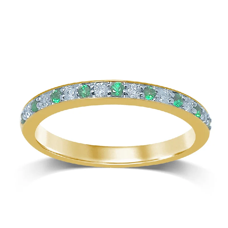 Turquoise Gemstone Rings with Native American - Inspired Patterns14K  0.12CT DIAMOND  EMERALD BAND