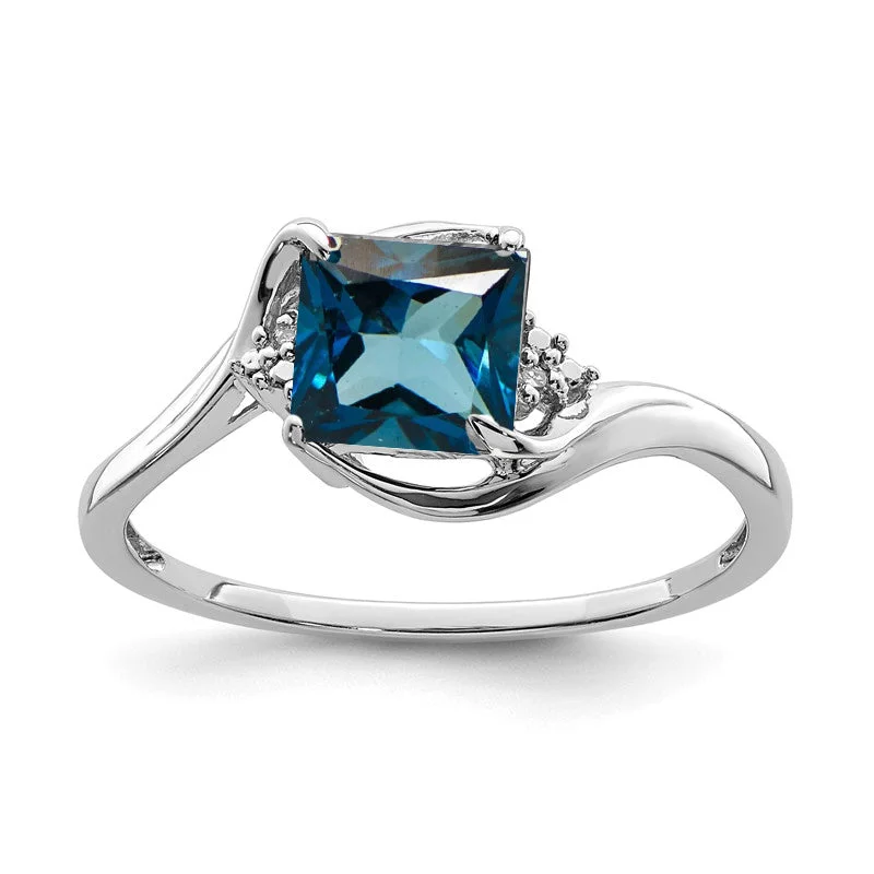 Opal Gemstone Rings with a Rainbow - Hued Play of ColorSterling Silver Diamond & London Blue Topaz Princess Cut Ring