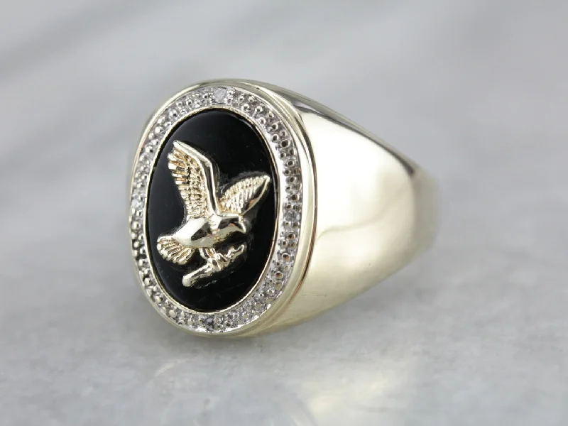 Amethyst Gemstone Rings with Sterling Silver Braided BandsMen's Eagle Black Onyx Gold Statement Ring