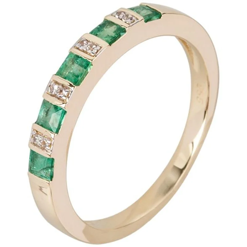 Jade Gemstone Rings with Intricate Carvings14K Gold Emerald and White Natural Zircon Band Ring