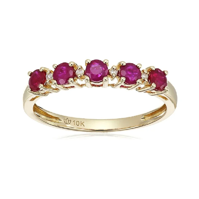 Jade Gemstone Rings with Intricate Carvings10k Yellow Gold Ruby and Diamond Accented Stackable Ring